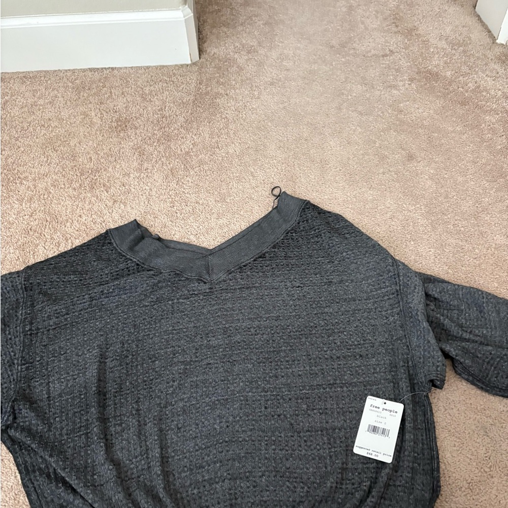 Free People Charcoal Knit Top